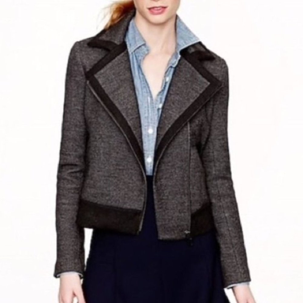 J.Crew Wool Moto Jacket Size 00 Stretch Contrast Trim Motorcycle Blazer